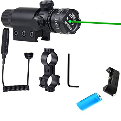 WNOSH Green 532nm Laser Sight Hunting Rifle Dot Scope with On/off Swith Picatinny/weaver Mounts With Barrel Mount Battery Charger Include