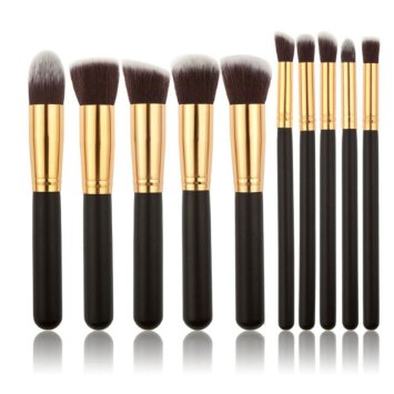 GYBest Best Luxurious Synthetic Make Up Brush Set Cosmetics Foundation Blending Blush Eyeliner Face Powder Brush Makeup Brush Kit (10pcs, Golden Black)