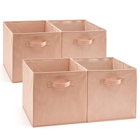 EZOWare Set of 4 Foldable Fabric Basket Bins, Collapsible Storage Cube for Nursery Home and Office (Dogwood Pink) 13x15x13inch