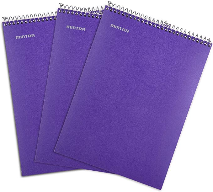 Mintra Office Top Bound Durable Spiral Notebooks - (Purple, College Ruled) 3 Pack - Strong Back, Left-Handed, 100 Sheets, Moisture Resistant Cover, School, Office, Business, Professional