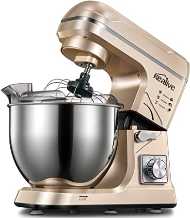 Kealive Stand Mixer, 5.5-Quart 6 P Speeds Tilt-Head Food Mixer, Kitchen Electric Dough Mixer with Dough Hooks, Whisk, Beater and Stainless Steel Bowl, Pouring Shield & Dough Shield - Mix Without Mess