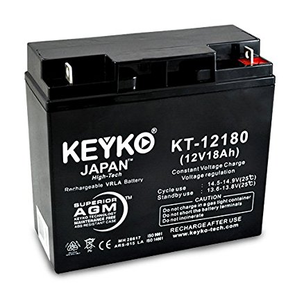 KEYKO Genuine KT-12180 12V 18Ah Battery SLA Sealed Lead Acid / AGM Replacement - Nut & Bolt Terminal