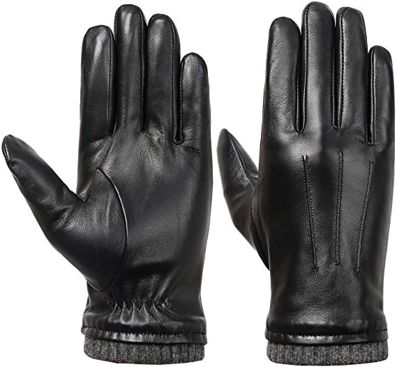 Men's Winter Touchscreen Leather Gloves - Isilila Leather Warm Texting Dress Driving Gloves with Fleece Lining