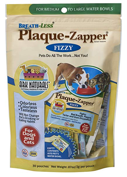 Ark Naturals Breath-less Plaque Zapper, Tasteless Water Fizzy for Cats and Dogs, Reduces Bad Breath, Plaque and Tartar, 30 Count