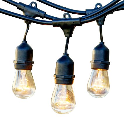 Brightech Ambience Pro Outdoor Weatherproof Commercial String Lights with Hanging Sockets - WeatherTite Technology, 11S14 Incadescent Bulbs Included, 48 Foot String, Black