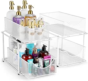 Sorbus 2 Sets of 2 Tier Metal Under Sink Organizer for Bathroom, Kitchen, Strong Steel Mesh Sliding Drawers for Under Sink, Under Cabinet, Closet, Kitchen, Pantry, Bathroom Organizers and Storage