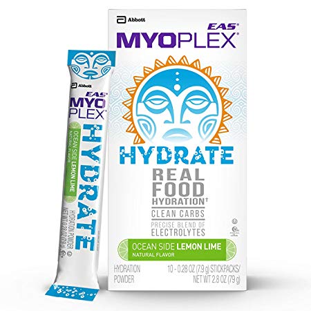 EAS Myoplex Hydrate Real Food Hydration Powder for Endurance Athletes, Ocean Side Lemon Lime, 10 Count