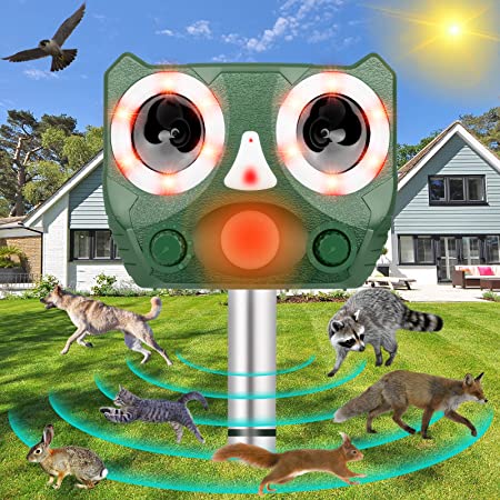 Solar Animal Repeller Outdoor, Solar Powered Animal Repellent,Ultrasonic Bird Deterrent Waterproof Deer Repellent,Cat Deterrent Ourdoor with Motion Sensor and Dogs R for Yard Garden Farm