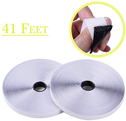 41 Feet Self Adhesive Hook and Loop Tape Roll Sticky Back Strip Adhesive Backed Fabric Fastener Mounting Tape-1inch Wide (Hook Loop Tape-White)