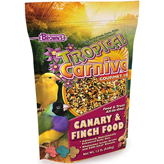 F.M. Brown's Tropical Carnival Canary and Finch Food, Vitamin-Nutrient Fortified Daily Diet with Fruits, Veggies, Grains, Seeds, Herbs, and Flowers