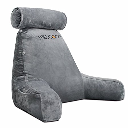 mittaGonG Shredded Foam Reading Pillow with Detachable Neck Roll Pillow & Support Bed Backrest with Arms - Great Support for Reading, Relaxing, Watching TV - Perfect for Adults, Teens, and Kids