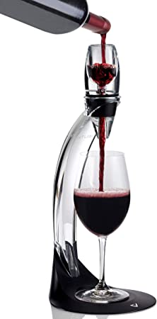 Vinturi Deluxe Essential Red Pourer and Decanter Tower Stand Set Easily and Conveniently Aerates Wine by the Bottle or Glass and Enhances Flavors with Smoother Finish, Black