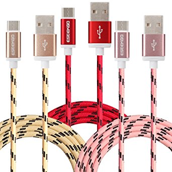 Type C Cable ESEEKGO 3Pack 3Ft for LG G5 Charging Power Line Nylon Charger Cables for Sansung S8,Huawei P9/P10,LG V20/G6 (1M/3Ft Gold Pink Red)