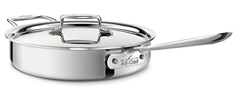 All-Clad 4404 Stainless Steel Tri-Ply Bonded Dishwasher Safe Saute Pan with Lid / Cookware, 4-Quart, Silver