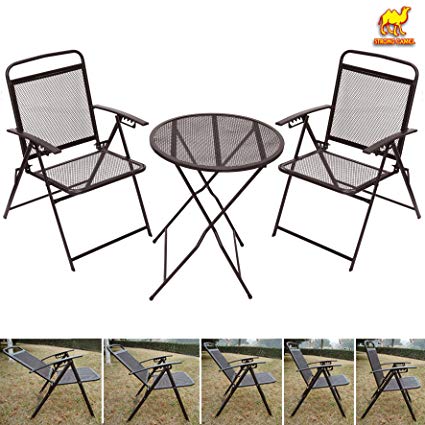 Strong Camel Bistro Set Patio Set Table and Chairs Outdoor Wrought Iron Cafe Set Metal-Coffee