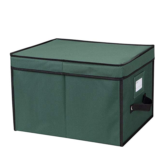 Primode Xmas Light Box Organizer | Holiday Light Storage Box with Lid Constructed of Durable 600D Oxford Material (15” x 12” x 10”) (Green)