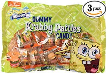 SpongeBob SquarePants Gummy Krabby Patties Candy, 6.34 oz Bags in a BlackTie Box (Pack of 3)