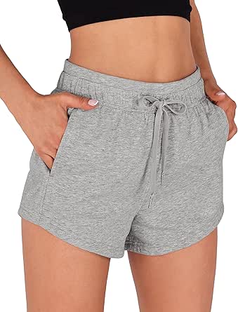 ODODOS Women's Sweat Shorts with Pockets Cotton French Terry Drawstring Summer Workout Casual Lounge Shorts