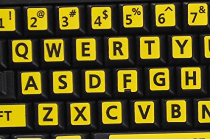 English US Large Lettering (Upper CASE) Non Transparent Yellow Background Keyboard Computer Stickers
