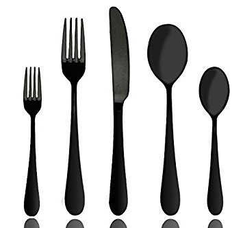 Cutlery Set, Matte Black Flatware Set Aoo 5 piece Stainless Steel Dinnerware (1, Matte Black)