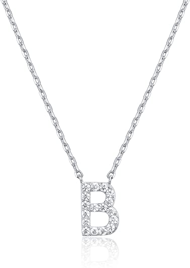 PAVOI 14K White Gold Plated Cubic Zirconia Initial Necklace | Letter Necklaces for Women