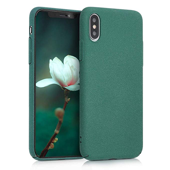 kwmobile Case for Apple iPhone Xs - Hard Plastic Anti Slip Grip Shockproof Protective Phone Cover - Metallic Teal