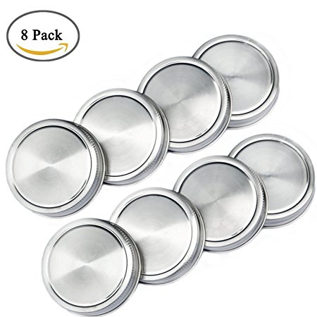 Polished Stainless Steel Storage Mason Jar Lids Caps with Silicone Seals ( 8Pack, Regular Mouth) , Jar not Include