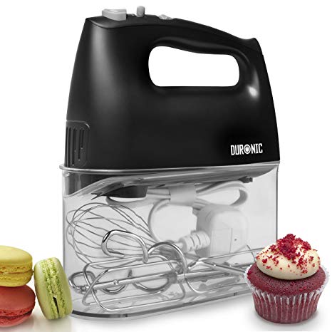 Duronic HM4 Electric Hand Mixer Set 400W - 2 Beaters | 2 Hooks | 1 Whisk - Baking - Storage Case Stand 5 Speed Turbo Function