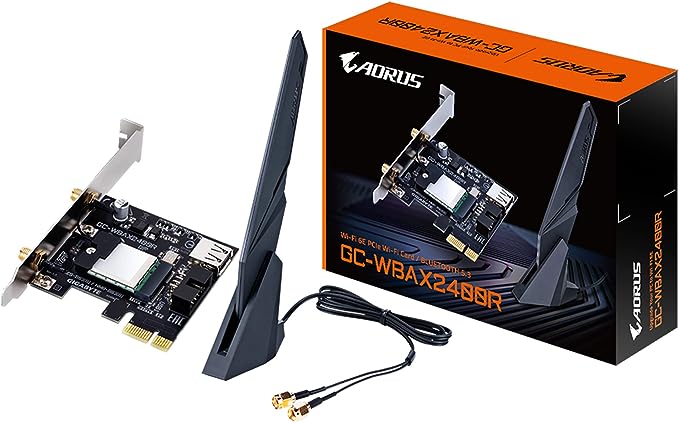 GIGABYTE WiFi 6E GC-WBAX2400R (2x2 802.11 ax/Tri-Band WiFi (2.4GHz, 5GHz, & 6GHz)/ Bluetooth 5.3/ MU-MIMO/ WPA3/ PCIe Expansion Card)