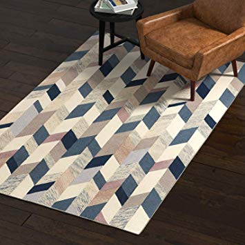 Rivet Modern Geometric Wool Rug, 5' x 8', Blue, Grey, Brown