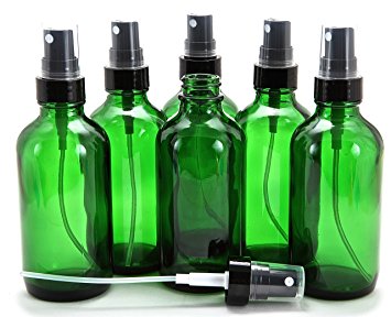 Vivaplex, 6, Green, 4 oz Glass Bottles, with Black Fine Mist Sprayers