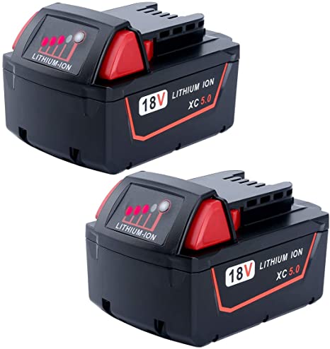 Epowon 2-Packs 5.0Ah Replacement Milwaukee m18 Battery for Milwaukee 18V XC 48-11-1840 48-11-1815 48-11-1820 48-11-1850 48-11-1852 Lithium-ion 18-Volt Fuel Gauge Batteries