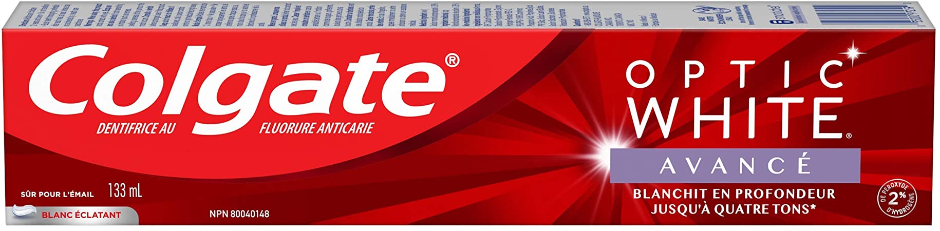 Colgate Optic White Advanced Teeth Whitening Toothpaste, Sparkling White – 133 mL