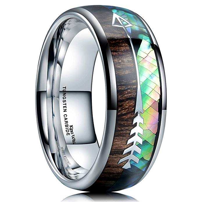 King Will Nature 8mm Tungsten Carbide Ring Inlay with Arrow Wedding Rings Dome Edge