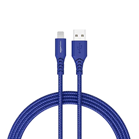 AmazonBasics USB A to Lightning PVC Molded Nylon MFi Certified Charging Cable for Tablet, Personal Computer, Smartphone (Blue, 1.2 meter)