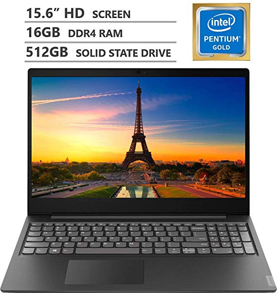 2019 Newest Lenovo Ideapad S145 15.6" HD LED-backlit Widescreen Laptop, Intel Pentium Gold 5405U 2.30GHz Processor, 16GB RAM, 512GB Solid State Drive, Wireless-AC, Bluetooth, Windows 10, Granite Black