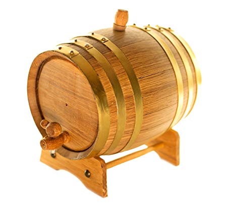 American Oak Barrel | Handcrafted using American White Oak | Age your own Whiskey, Beer, Wine, Bourbon, Tequila, Hot Sauce & More (1 Liter or .26 Gallon, Gold (Brass Hoops))