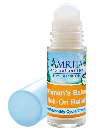 Amrita Aromatherapy: A Woman's Balance Roll-On Relief (Natural Period Relief) with Essential Oils of Bergamot, Clary Sage, Roman Chamomile, & Geranium Rose in a Certified Organic Lotion Base (30ml)