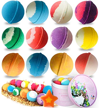 Bath Bombs Gift Set (12 Count x 3 oz), STNTUS Handmade Spa Bubble Bombs and Floating Fizzies Relaxation and Moisturizing - Perfect Valentines Birthday Christmas Gift for Women Kids