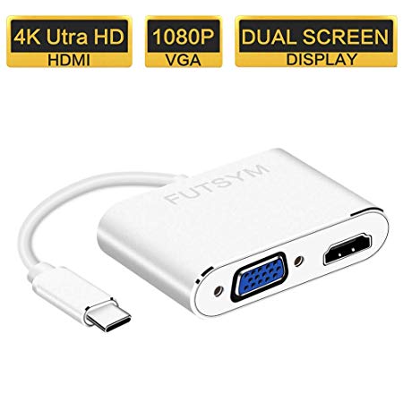 FUTSYM USB Type C to HDMI VGA Video Adapter - USB-C to HDMI Adapter 4K Dual Screen Display Video Converter for MacBook Pro/Chromebook Pixel/Dell XPS and More