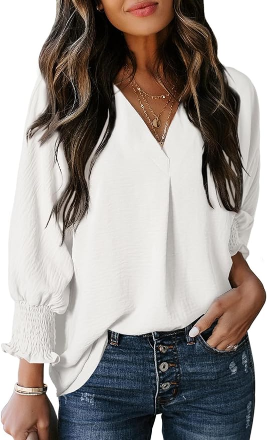 Dokotoo Womens Tunic Tops V Neck Casual Loose 3/4 Sleeve Shirts Dressy Blouses Tops Overiszed T Shirts