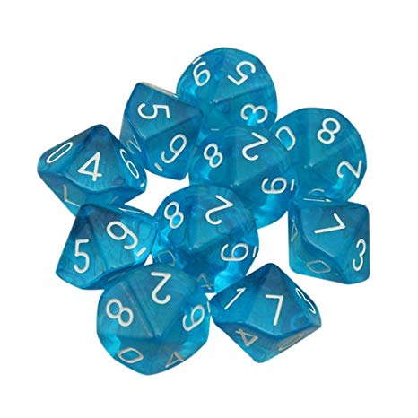 Dices - TOOGOO(R)10-Dices D10 Ten Sided Gem Dice Die for RPG Dungeons&Dragons Board Table Games Transparent Blue