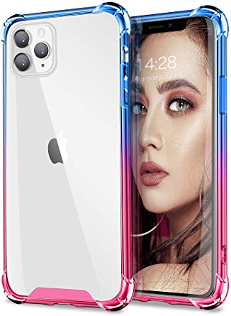 iPhone 11 Pro Max Case, DAUPIN Clear iPhone 11 Pro Max Phone Case Cover Gradient Shock Absorption Soft TPU Bumper PC Hard Back Protective Anti Scratch Case for Apple iPhone 11 Pro Max(Blue Pink)