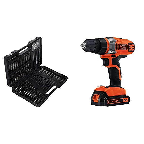 BLACK DECKER BDA91109 Combination Accessory Set, 109-Piece with BLACK DECKER LDX220C 20V MAX 2-Speed Cordless Drill Driver (Includes Battery and Charger)