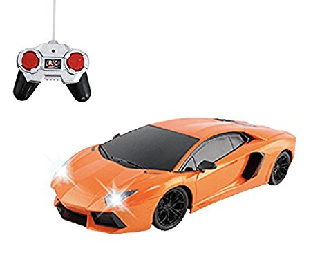 R/C Lamborghini Aventador Remote Control Sports Car with LED Headlights and Backlights 1:18 Scale (Orange)