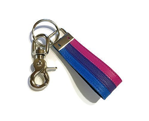 Bisexual pride leather keychain bi pride key chain.