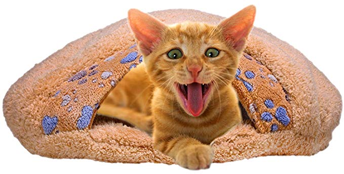 QUMY Cat Sleeping Bag Warm Soft Puppy Cat Bed Cave Igloo Nest Brown for Pet