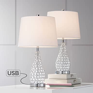 Sergio Chrome Accent Table Lamp with USB Port Set of 2