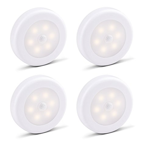 4 PCS Wireless Motion Sensor Light, LUCKLED Battery-Powered LED Stick-Anywhere Nightlight, Wall Light for Closet, Stairs, Deck, Hallway, Bathroom, Bedroom, Kitchen (Warm White)