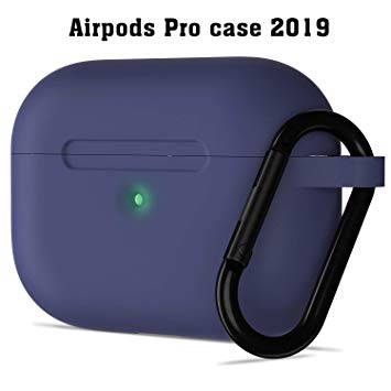 OXWALLEN Airpods Pro Case Cover, 2MM Thickness Hingeless Won't Affect Wireless Charging Airpod Pro Protective Case Carrying Silicone Skin 2019 with Keychain - Dark Blue